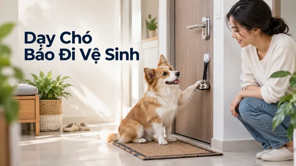 Chó báo đi vệ sinh bằng chuông cạnh cửa trong căn hộ