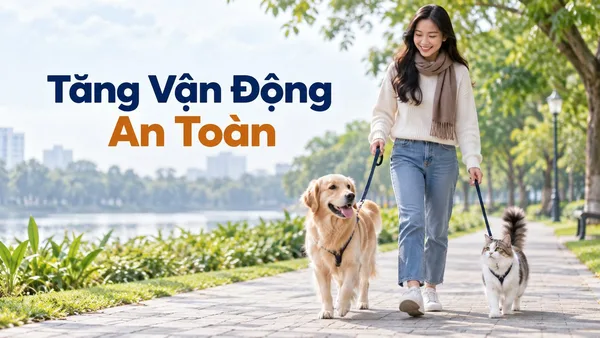 Chủ nuôi tăng vận động cho chó mèo khi trời mát bằng buổi đi dạo nhẹ nhàng.