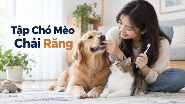 Chủ nuôi tập chó mèo quen chải răng bằng cách chạm môi nhẹ nhàng.