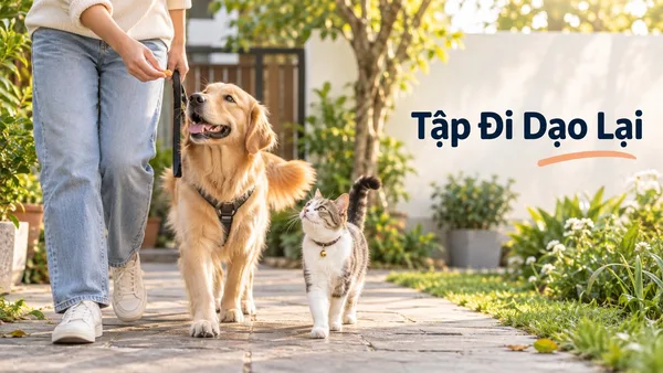 Chủ tập chó mèo quen đi dạo lại bằng phần thưởng vào chiều mát
