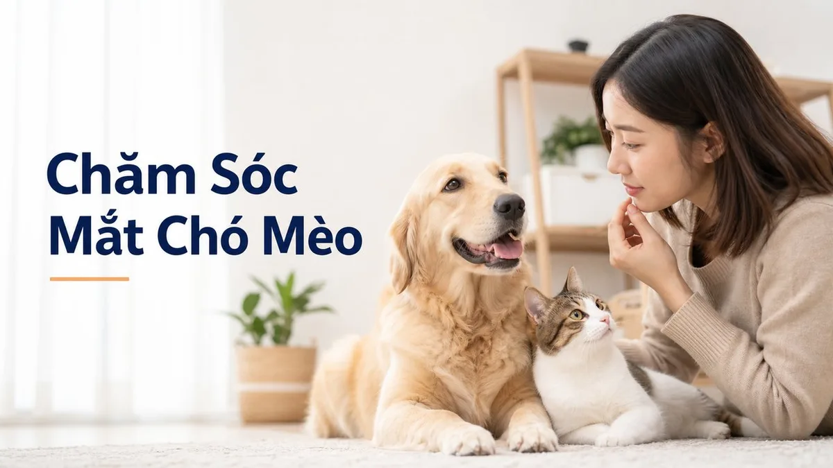 Người nuôi kiểm tra mắt chó mèo tại nhà dưới ánh sáng tự nhiên, phát hiện sớm dấu hiệu bất thường.