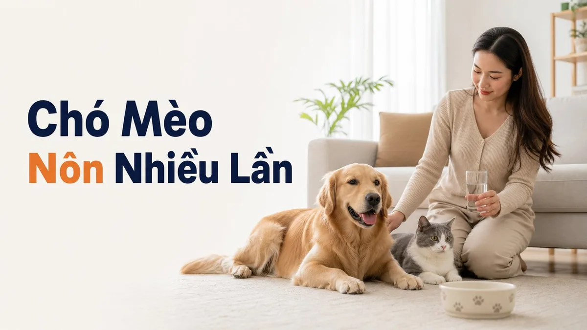 Bác sĩ thú y thăm khám chó mèo nôn nhiều lần trong ngày trong phòng khám sáng sủa.