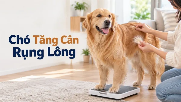 Chó tăng cân nhanh rụng lông được bác sĩ thú y kiểm tra tại phòng khám.