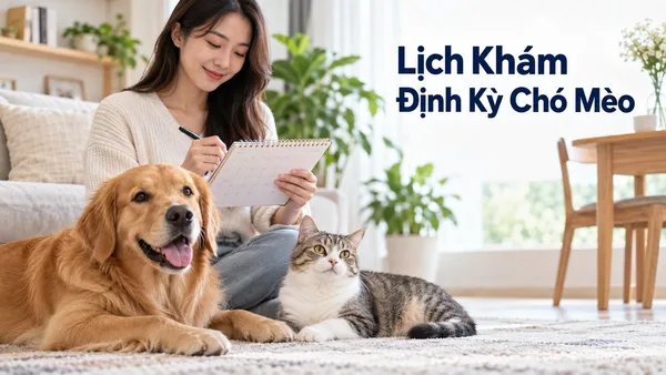 Bác sĩ kiểm tra chó mèo trưởng thành trong lịch khám định kỳ chó mèo trưởng thành.