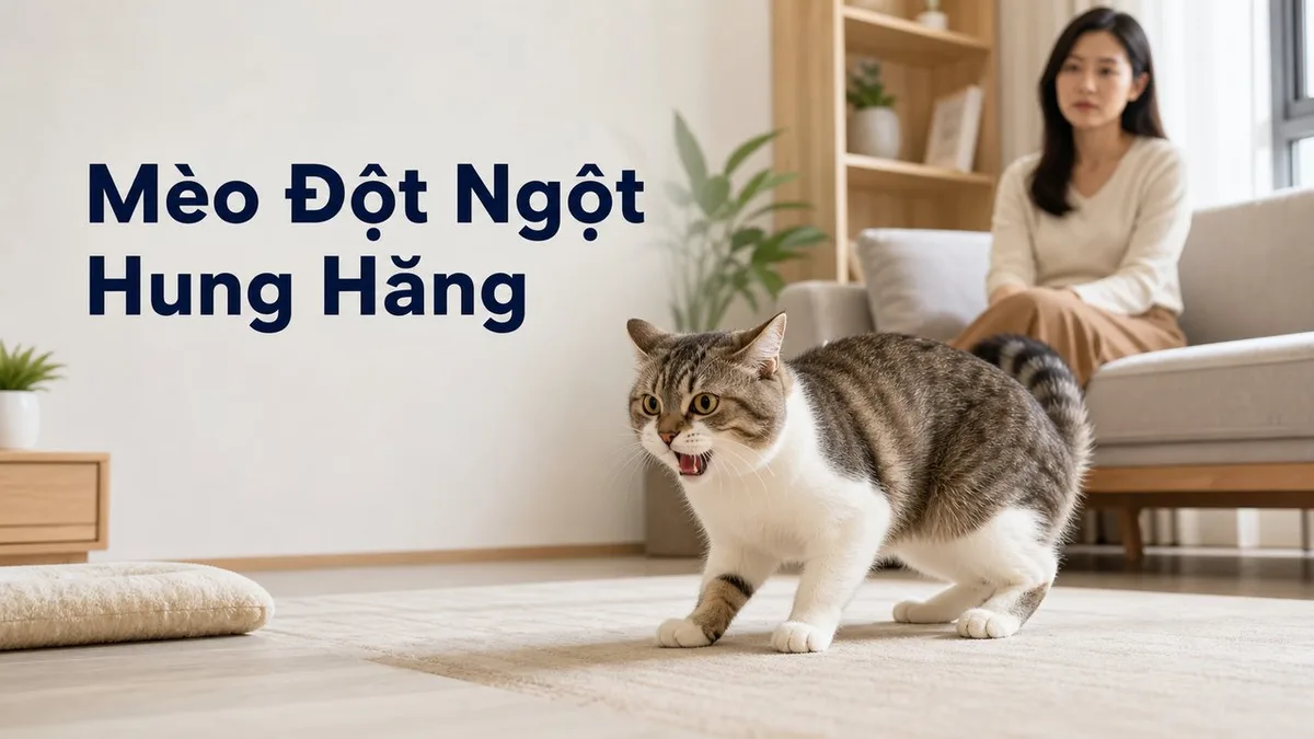 Người nuôi quan sát mèo đột ngột hung hăng trong không gian yên tĩnh, gợi ý vấn đề hành vi hoặc sức khỏe.