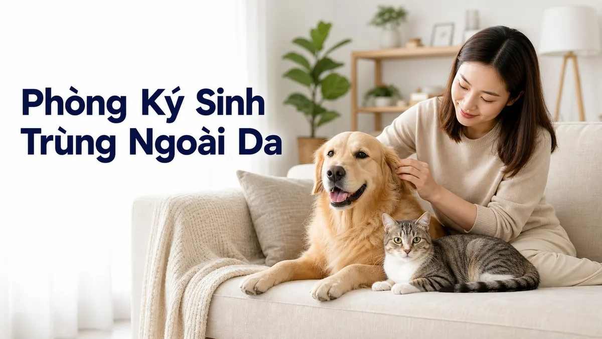 Bác sĩ thú y kiểm tra da lông chó mèo để phòng ký sinh trùng ngoài da cho chó mèo.