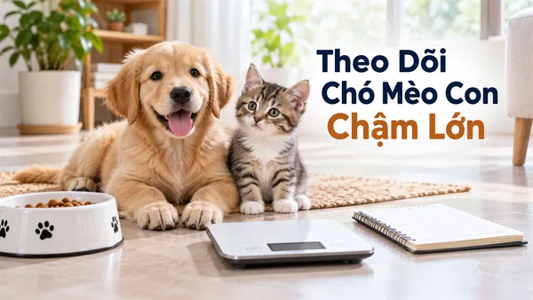 Theo dõi chó mèo con chậm lớn bằng cân điện tử và sổ ghi chép tại nhà